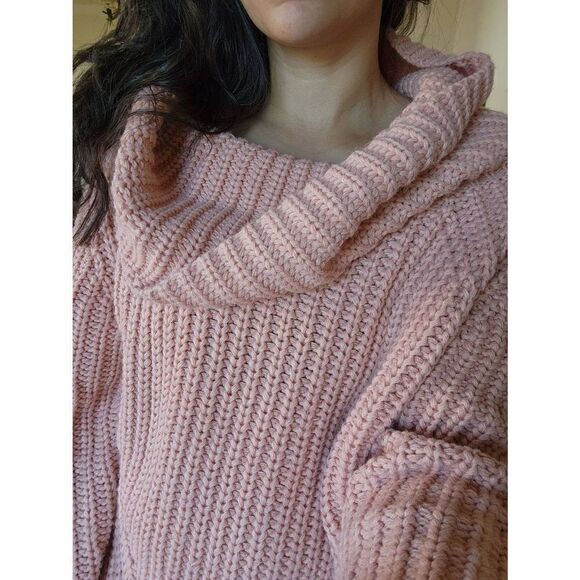 Forever 21 women's medium pink blush oversized knit cowl neck sweater chunky - Picture 3 of 8